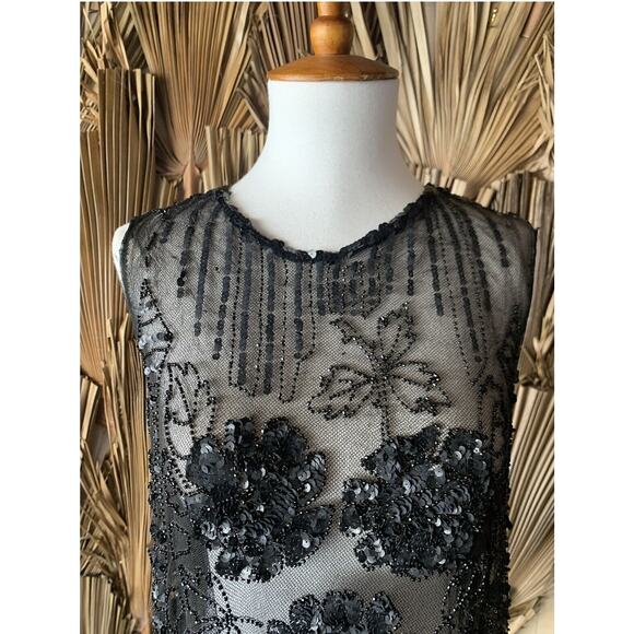 Vintage 1920's Net & Sequin Blouse size Small Antique Metal Sequins Glass Beads - Picture 7 of 9